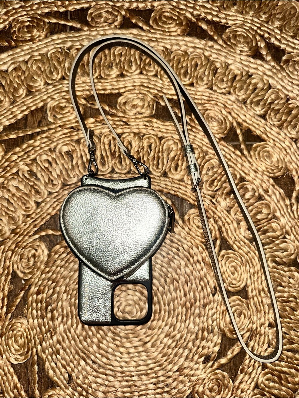Bandolier iPhone 13 Pro Max Crossbody Case Silver Heart Coin Purse Strap - Picture 8 of 12